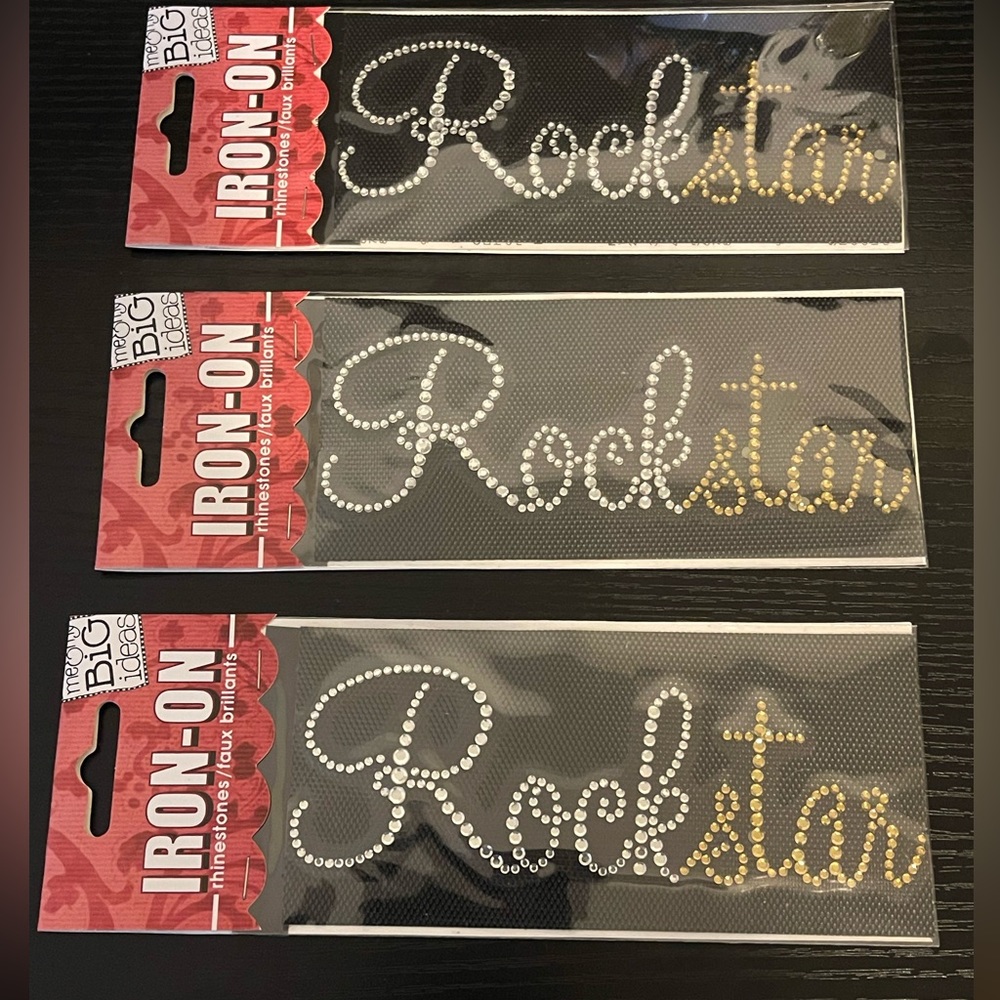3 Peel, stick, & iron “Rockstar” Rhinestone Transfer Iron-ons.